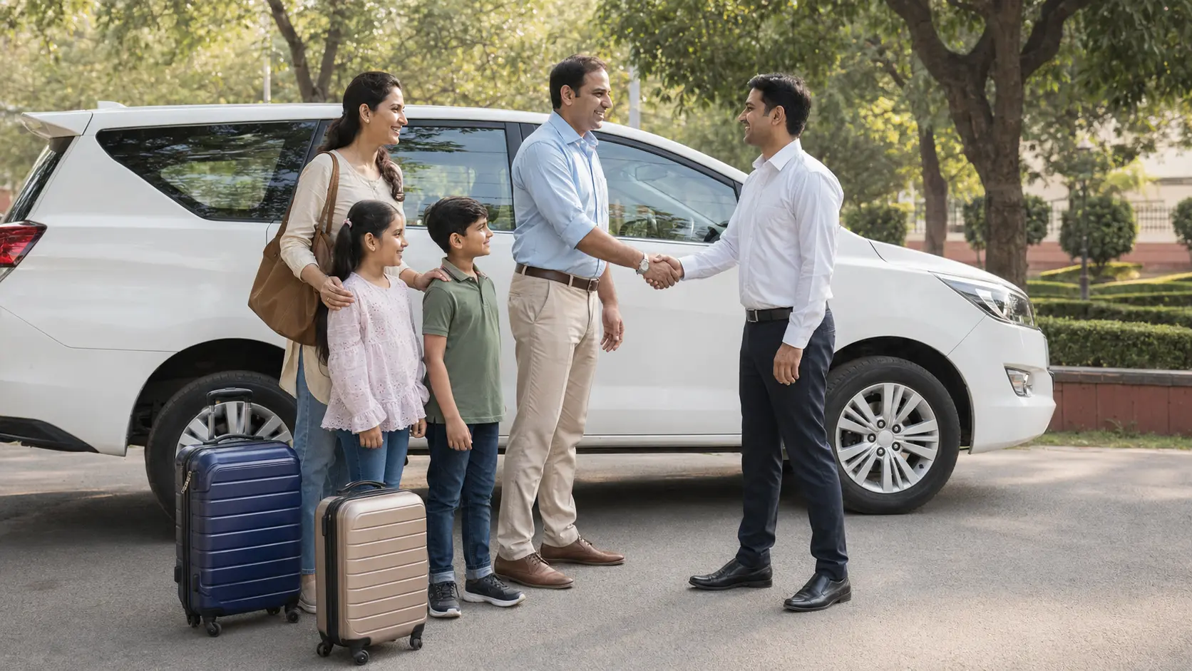 Family meeting a professional cab driver beside their RYPO cab